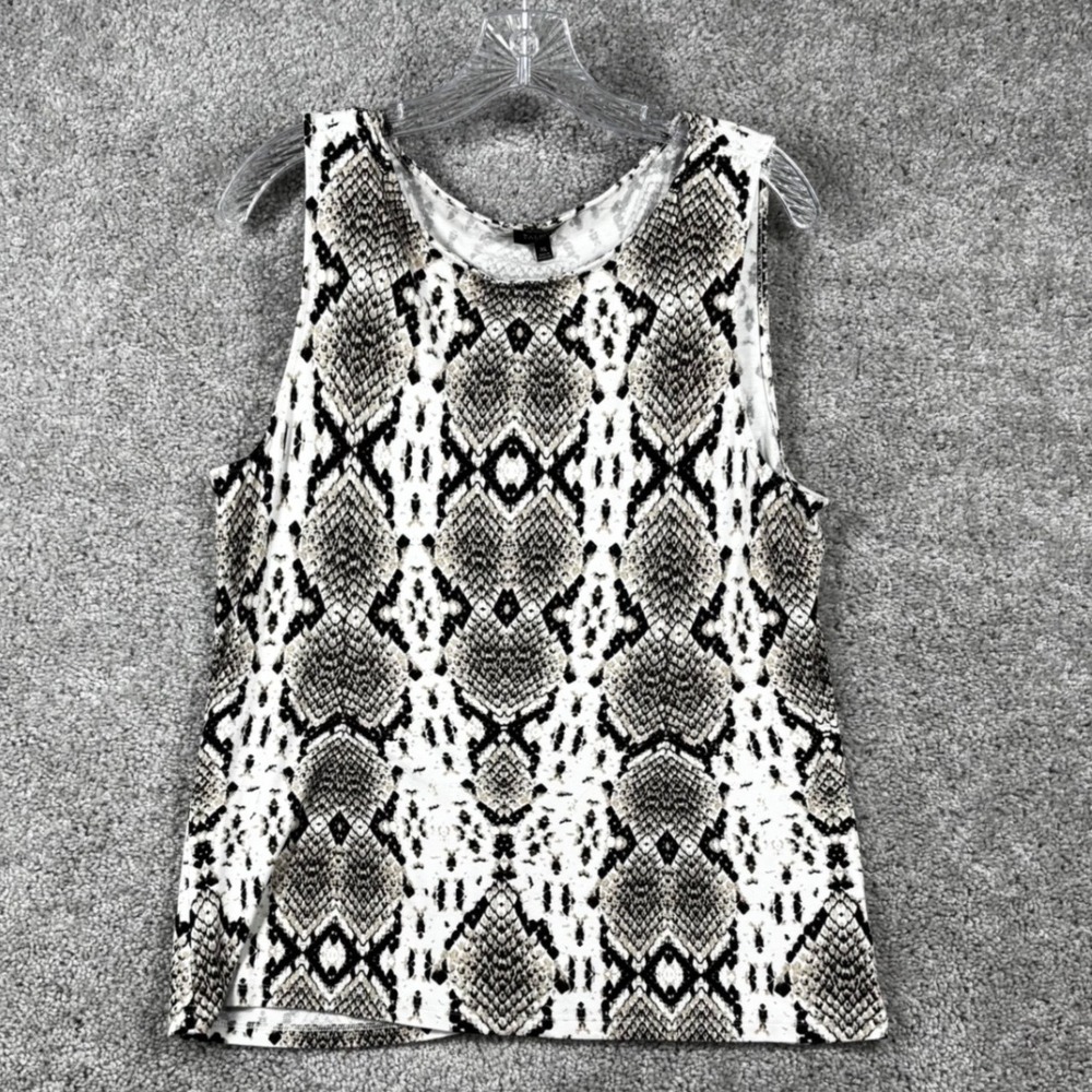 Talbots Petites XL Snakeskin Print Sleeveless Scoop Neck Tank Top White Black
